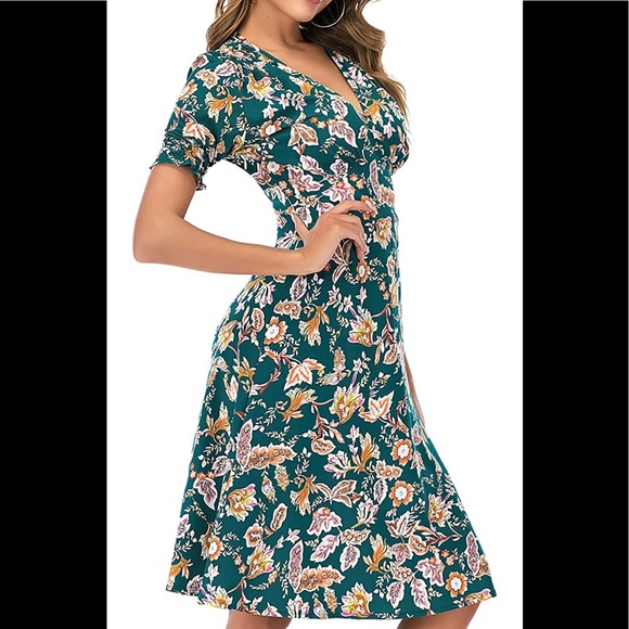 Bohemian casual Floral print dress / size L - Picture 3 of 6